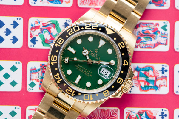 2011 Rolex 116718 Gold / Green Dial GMT Master II - Unpolished - Box / Papers