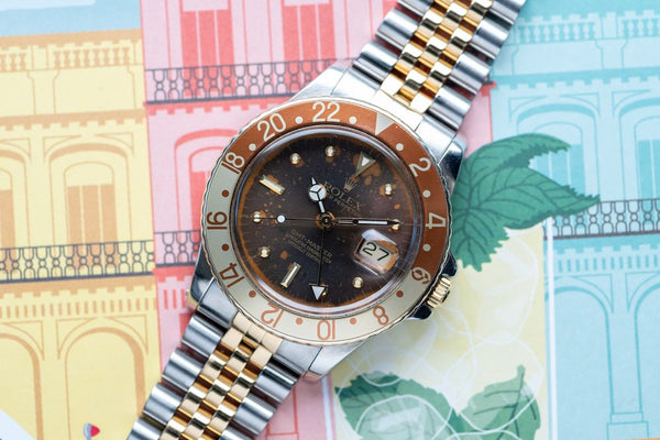 1980 Rolex “Rootbeer” Tropical Dial 16753 GMT - Two Tone Gold Stainless - with Box &amp; Papers