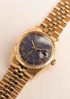 1974 Rolex 1601 /8 Pinkish Gold Datejust with Blue Roman Dial