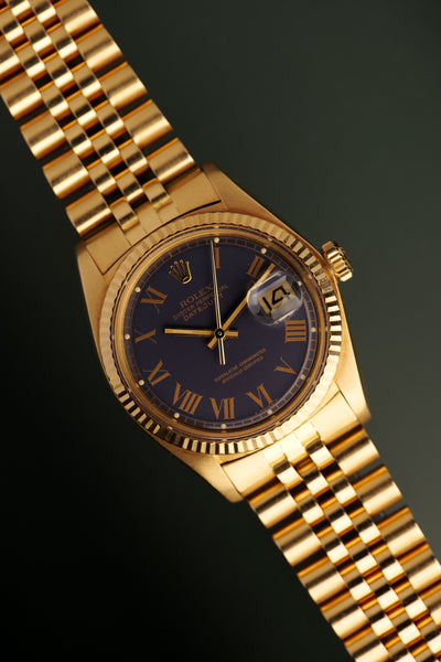 1974 Rolex 1601 /8 Pinkish Gold Datejust with Blue Roman Dial