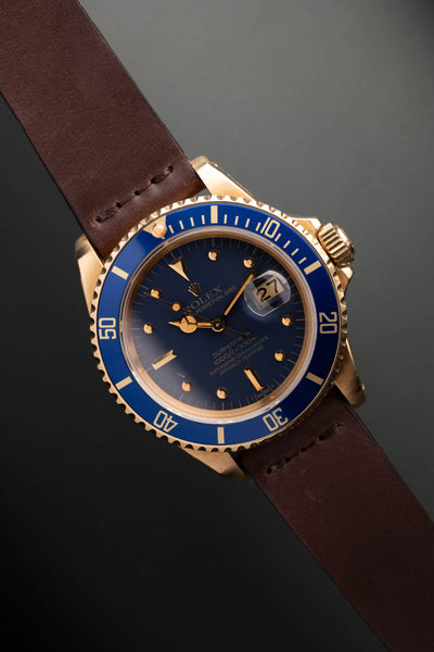 1980 Rolex 16808 Gold Submariner Unpolished w/ Everblue Dial