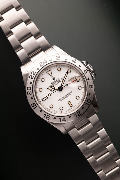 1990 Rolex Polar White 16570 Chi-Chi Explorer-II w/ Punched Papers