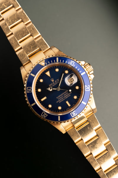1987 Rolex 16808 Gold Submariner - Blue Dial - Unpolished