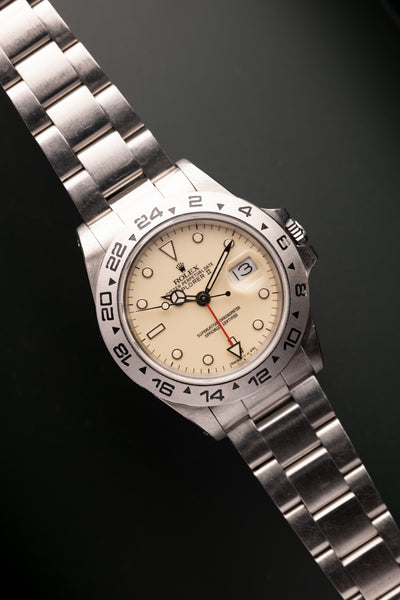 1988 Rolex 16550 Cream Panna Dial Explorer II - Box and Service Papers - Unpolished