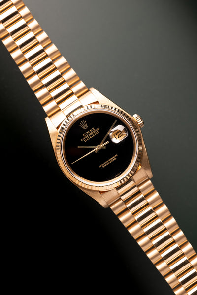 1979 Rolex 16018 Gold Date-Just Onyx Stone Dial