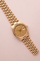 1985 Rolex 18038 Day-Date Yellow Gold Ruby + Diamond String Dial - Unpolished -  Box and Papers