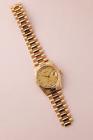 1985 Rolex 18038 Day-Date Yellow Gold Ruby + Diamond String Dial - Unpolished -  Box and Papers