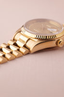 1985 Rolex 18038 Day-Date Yellow Gold Ruby + Diamond String Dial - Unpolished -  Box and Papers