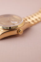 1985 Rolex 18038 Day-Date Yellow Gold Ruby + Diamond String Dial - Unpolished -  Box and Papers