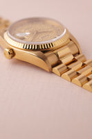 1985 Rolex 18038 Day-Date Yellow Gold Ruby + Diamond String Dial - Unpolished -  Box and Papers