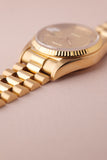 1985 Rolex 18038 Day-Date Yellow Gold Ruby + Diamond String Dial - Unpolished -  Box and Papers