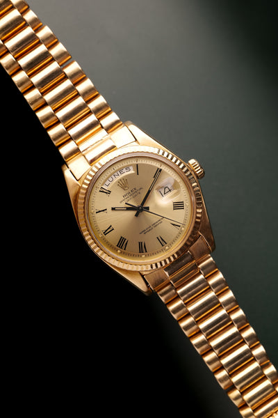 1972 Rolex 1803 Black and Gold Roman Dial Day-Date
