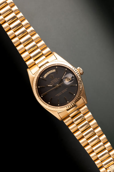 1971 Rolex 1803 Matte Black Yellow Gold Dial Day-Date