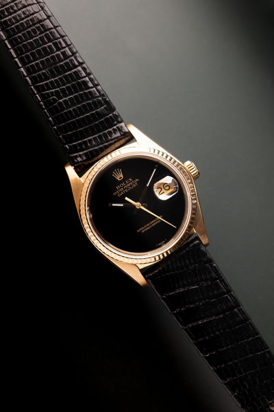 1978 Rolex 16018 Gold Date-Just Onyx Stone Dial