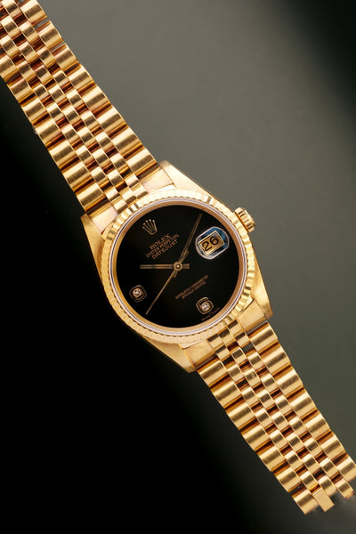 1990 Rolex 16238 Yellow Gold Date Just Diamond Onyx Dial