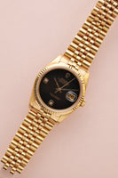 1990 Rolex 16238 Yellow Gold Date Just Diamond Onyx Dial