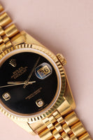 1990 Rolex 16238 Yellow Gold Date Just Diamond Onyx Dial