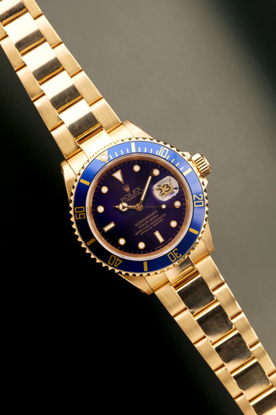 1991 Rolex 16618 Violet Dial Yellow Gold Submariner