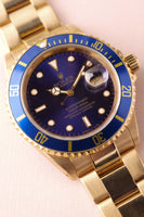 1991 Rolex 16618 Violet Dial Yellow Gold Submariner