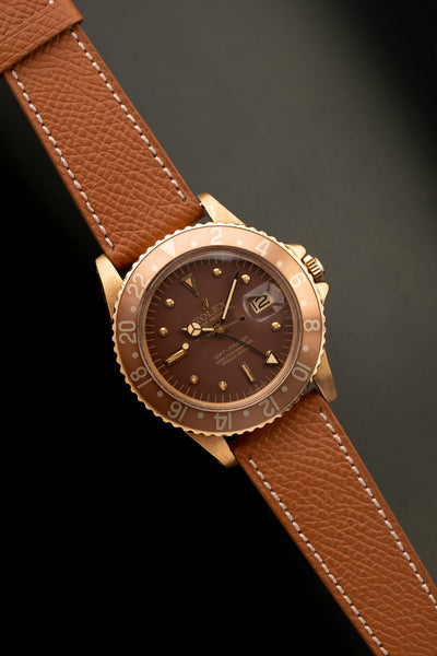 1972 Rolex 1675 Yellow Gold Root-Beer GMT Leather Strap