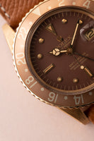 1972 Rolex 1675 Yellow Gold Root-Beer GMT Leather Strap