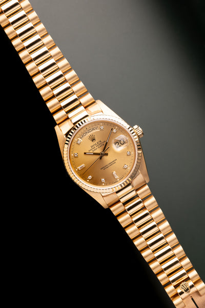 1987 Rolex 18038 Yellow Gold Diamond Dial Day-Date