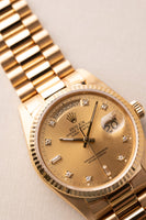 1987 Rolex 18038 Yellow Gold Diamond Dial Day-Date