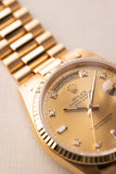 1987 Rolex 18038 Yellow Gold Diamond Dial Day-Date