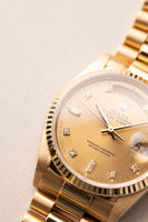 1987 Rolex 18038 Yellow Gold Diamond Dial Day-Date