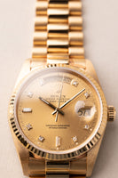 1987 Rolex 18038 Yellow Gold Diamond Dial Day-Date
