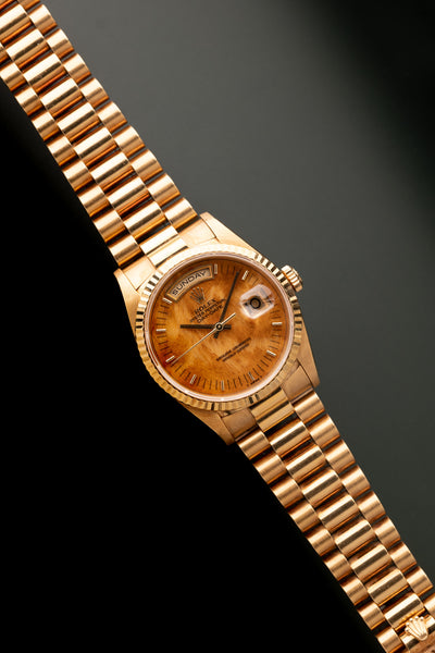 1994 Rolex 18238 Yellow Gold Wood Dial Day-Date - Unpolished With Papers