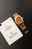 1994 Rolex 18238 Yellow Gold Wood Dial Day-Date - Unpolished With Papers
