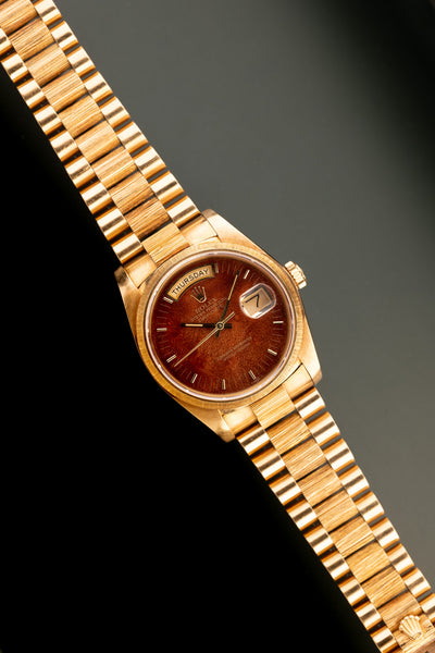 1984 Rolex 18078 Yellow Gold Wood Dial Day-Date