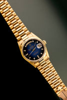 1989 Rolex 18238 Yellow Gold Blue Sun Burst Dial - With Papers