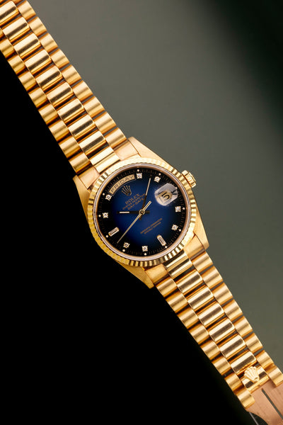 1989 Rolex 18238 Yellow Gold Blue Sun Burst Dial - With Papers
