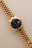 1989 Rolex 18238 Yellow Gold Blue Sun Burst Dial - With Papers