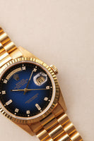 1989 Rolex 18238 Yellow Gold Blue Sun Burst Dial - With Papers